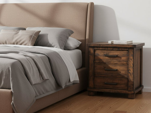 Set of Two 26" Walnut Solid Wood Distressed Three Drawer Nightstand