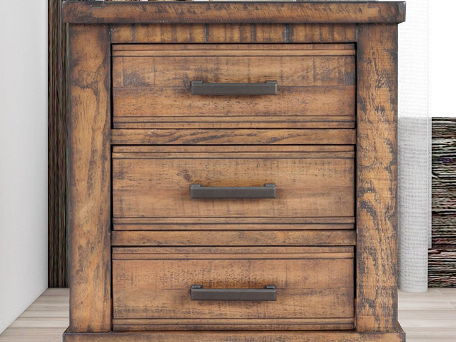 Set of Two 26" Walnut Solid Wood Distressed Three Drawer Nightstand