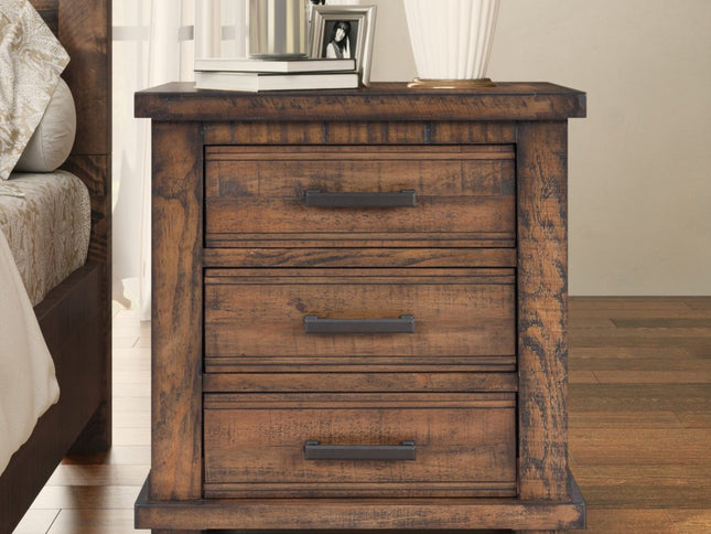 Set of Two 26" Walnut Solid Wood Distressed Three Drawer Nightstand