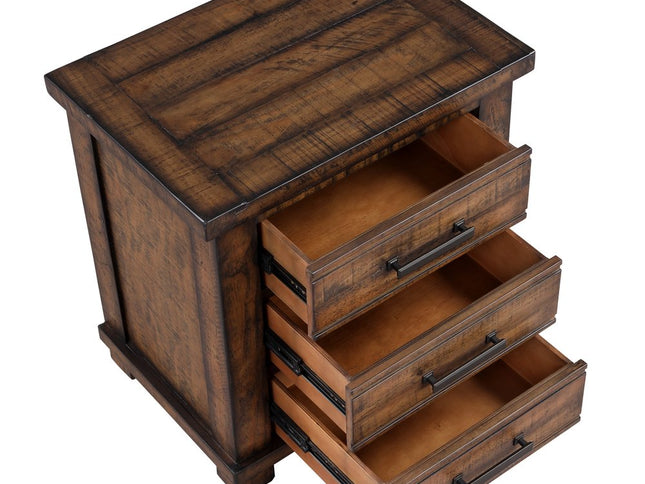 Set of Two 26" Walnut Solid Wood Distressed Three Drawer Nightstand