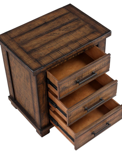 Set of Two 26" Walnut Solid Wood Distressed Three Drawer Nightstand