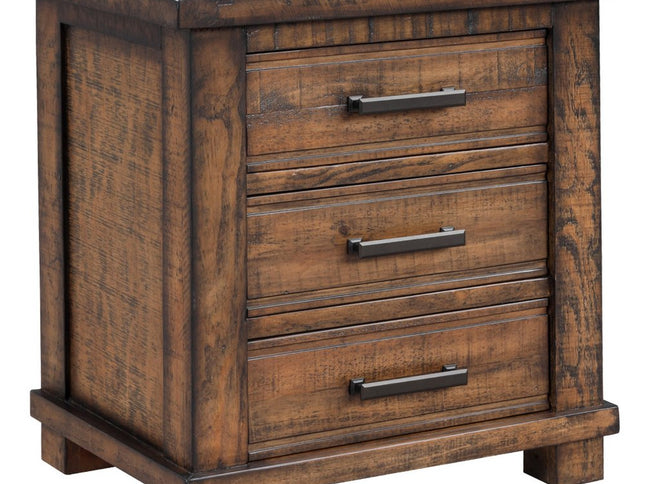 Set of Two 26" Walnut Solid Wood Distressed Three Drawer Nightstand