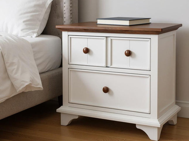 28" White And Walnut Brown Wood Two Drawer Nightstand