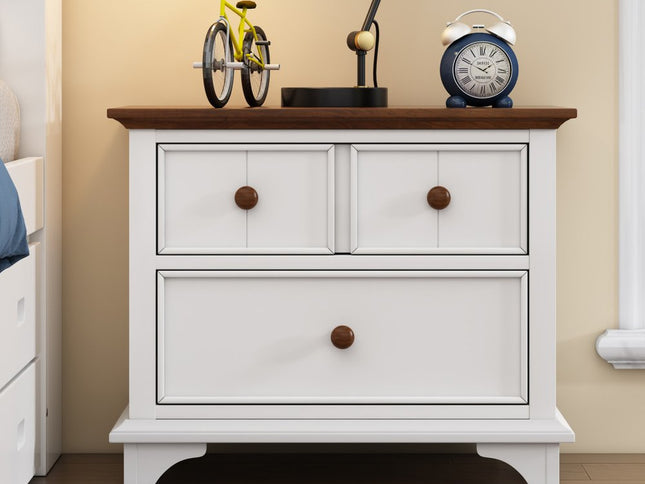 28" White And Walnut Brown Wood Two Drawer Nightstand