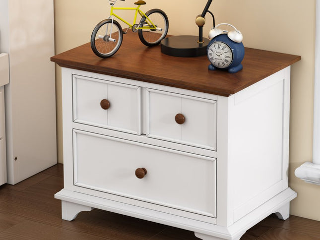28" White And Walnut Brown Wood Two Drawer Nightstand