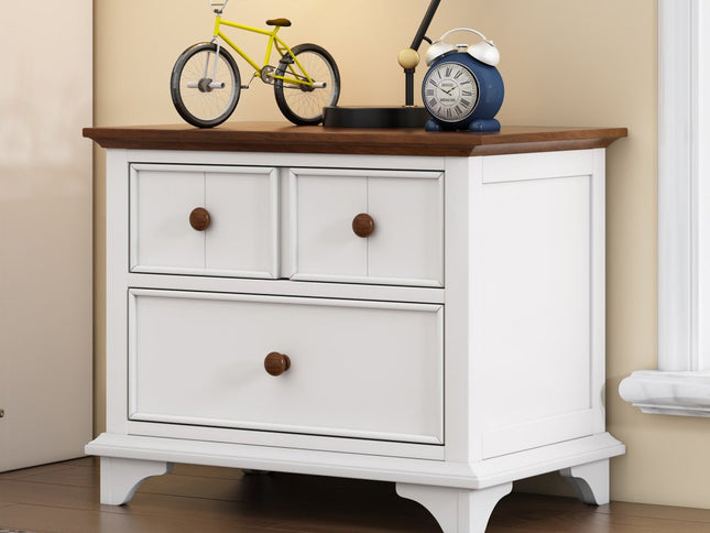 28" White And Walnut Brown Wood Two Drawer Nightstand
