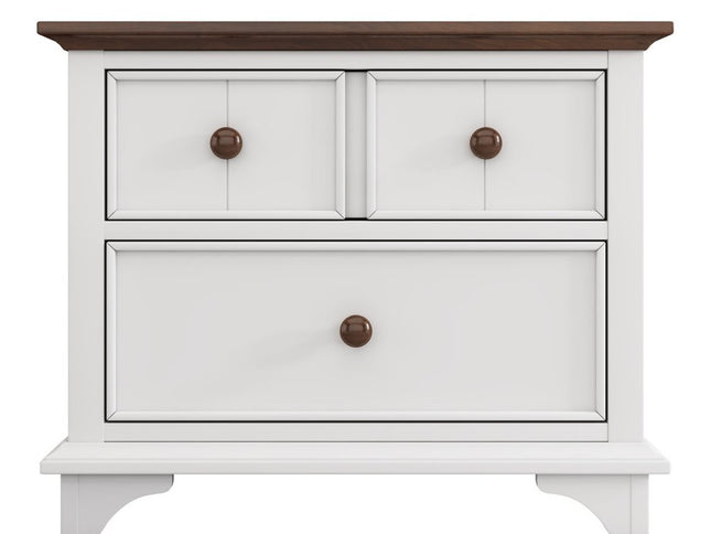 28" White And Walnut Brown Wood Two Drawer Nightstand