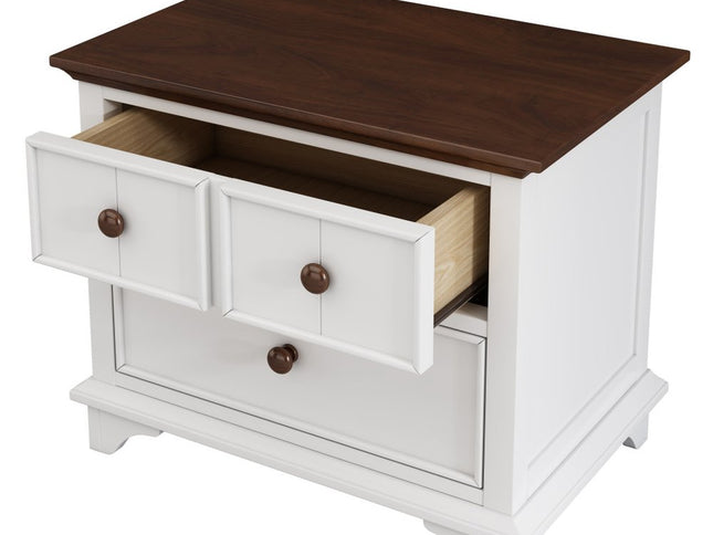 28" White And Walnut Brown Wood Two Drawer Nightstand