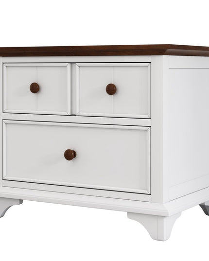 28" White And Walnut Brown Wood Two Drawer Nightstand