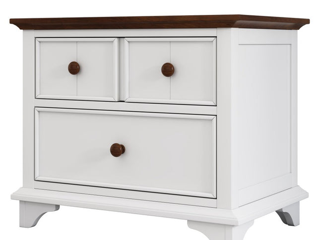 28" White And Walnut Brown Wood Two Drawer Nightstand