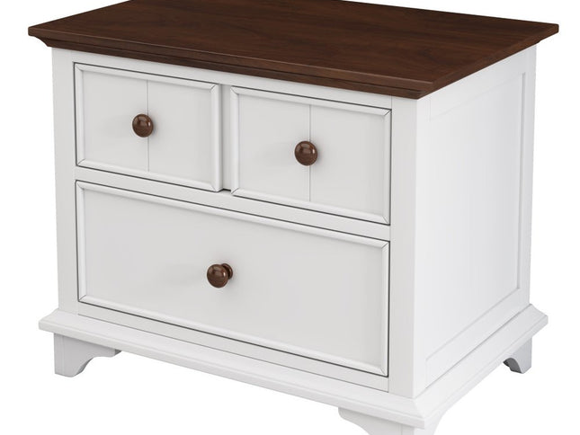 28" White And Walnut Brown Wood Two Drawer Nightstand