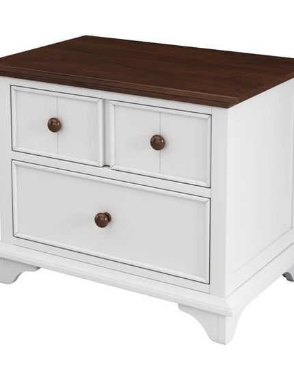 28" White And Walnut Brown Wood Two Drawer Nightstand