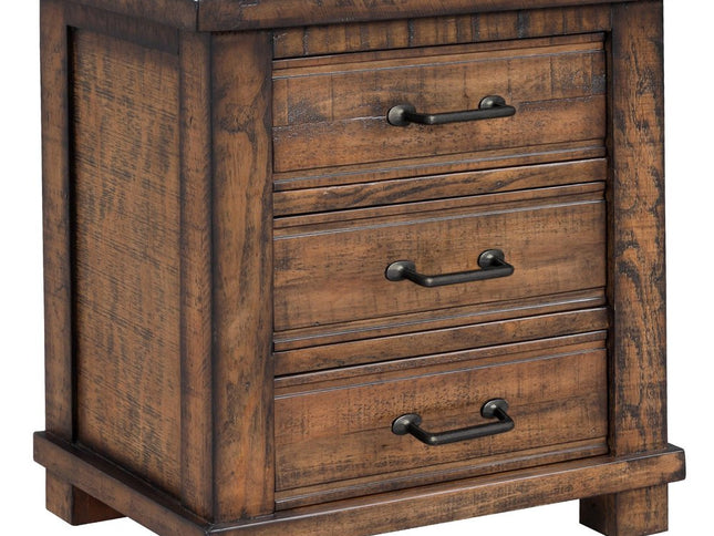 26" Walnut Wood Distressed Three Drawer Nightstand