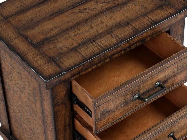 26" Walnut Wood Distressed Three Drawer Nightstand
