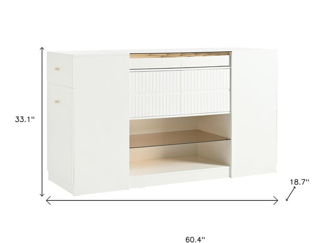 33" White Wood And Glass Six Drawer Island Vanity Dresser