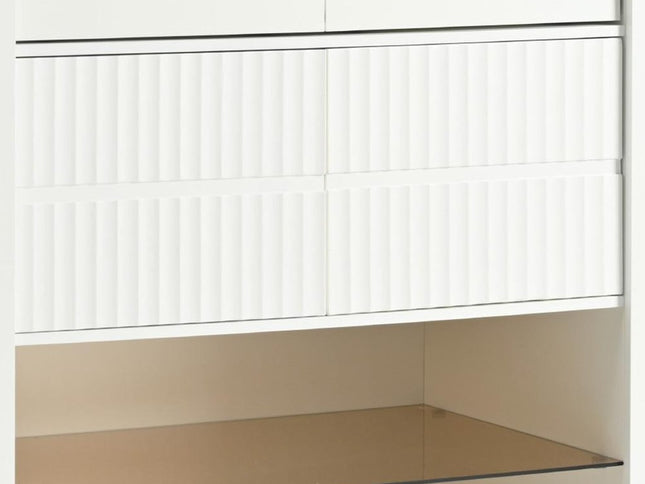 33" White Wood And Glass Six Drawer Island Vanity Dresser