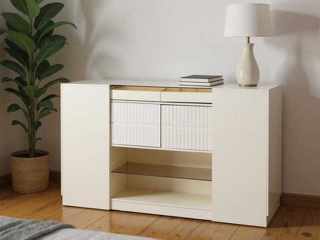 33" White Wood And Glass Six Drawer Island Vanity Dresser