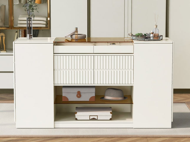 33" White Wood And Glass Six Drawer Island Vanity Dresser