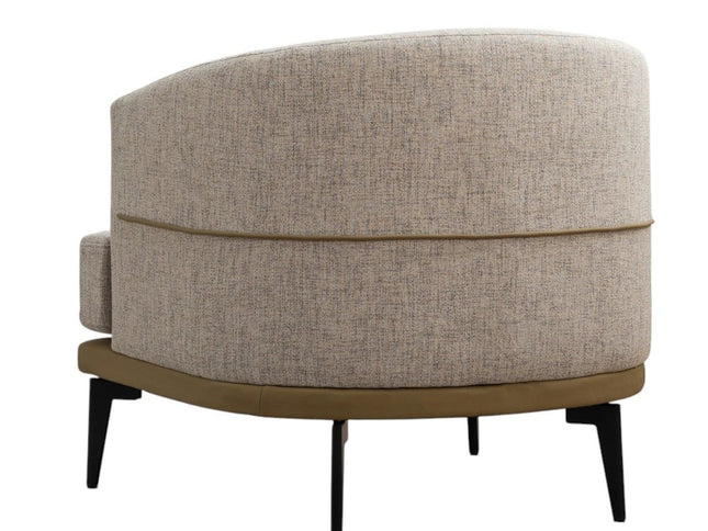 29" Beige Camel and Black Tufted Linen Solid and Manufactured Wood Barrel Chair