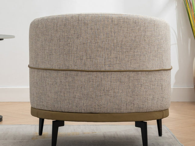 29" Beige Camel and Black Tufted Linen Solid and Manufactured Wood Barrel Chair