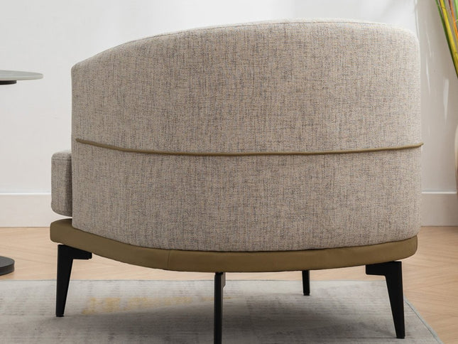 29" Beige Camel and Black Tufted Linen Solid and Manufactured Wood Barrel Chair