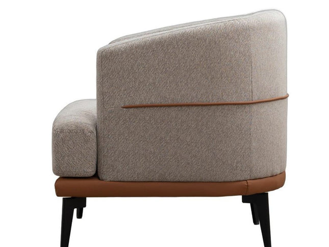 29" Beige Terra Cotta and Black Linen Upholstered Wood Barrel Chair