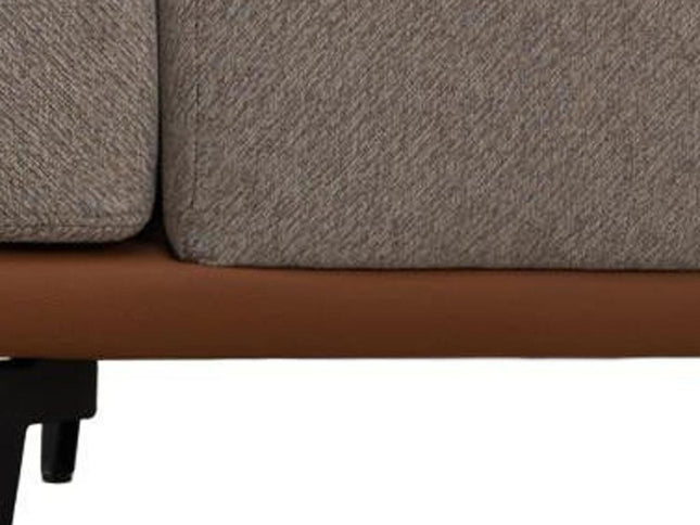 29" Beige Terra Cotta and Black Linen Upholstered Wood Barrel Chair