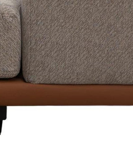 29" Beige Terra Cotta and Black Linen Upholstered Wood Barrel Chair