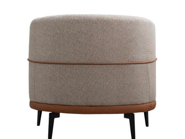 29" Beige Terra Cotta and Black Linen Upholstered Wood Barrel Chair