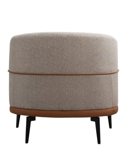 29" Beige Terra Cotta and Black Linen Upholstered Wood Barrel Chair