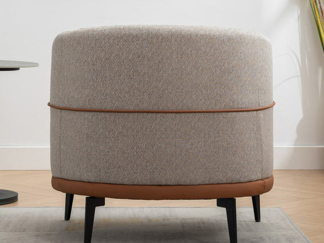 29" Beige Terra Cotta and Black Linen Upholstered Wood Barrel Chair