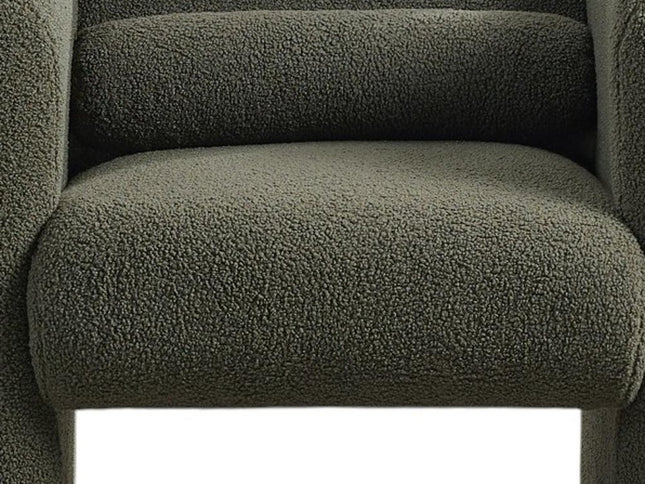 31" Olive Green Boucle Upholstered Arm Chair And Toss Pillow