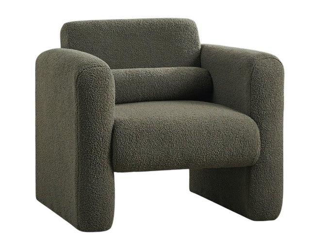 31" Olive Green Boucle Upholstered Arm Chair And Toss Pillow