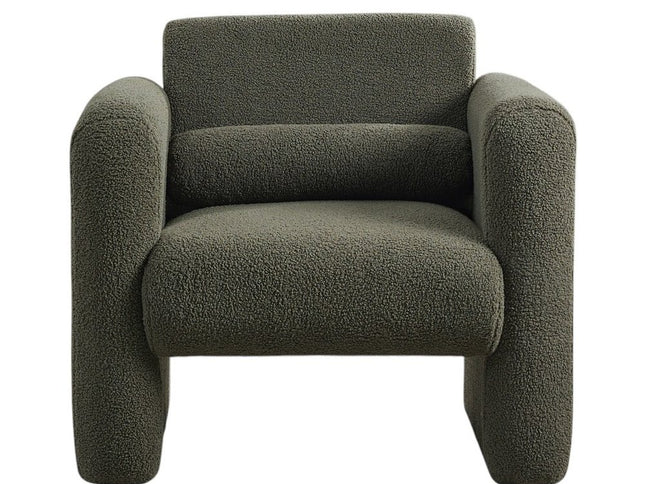 31" Olive Green Boucle Upholstered Arm Chair And Toss Pillow
