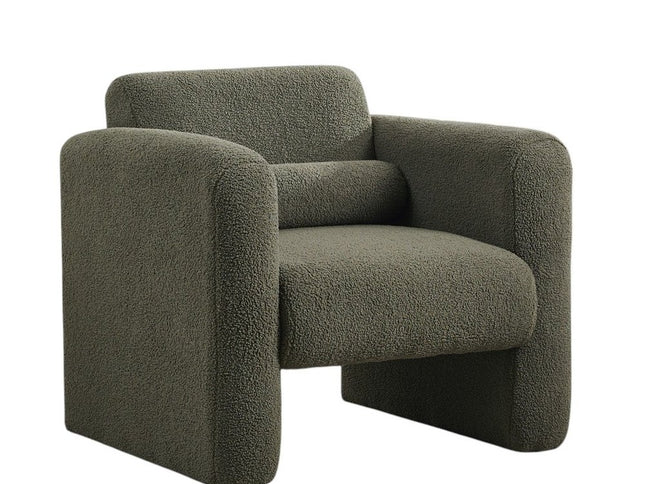 31" Olive Green Boucle Upholstered Arm Chair And Toss Pillow