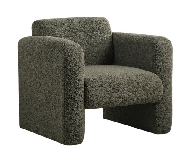 31" Olive Green Boucle Upholstered Arm Chair And Toss Pillow