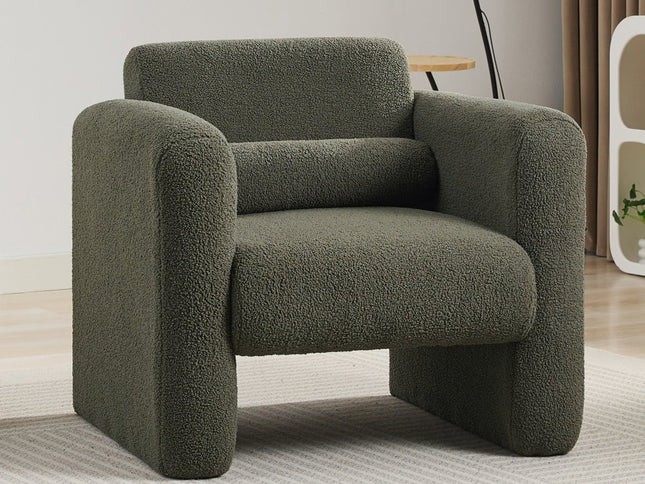 31" Olive Green Boucle Upholstered Arm Chair And Toss Pillow