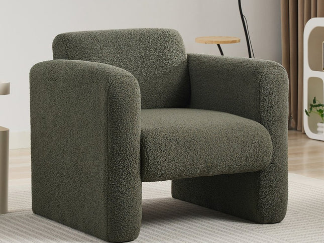 31" Olive Green Boucle Upholstered Arm Chair And Toss Pillow