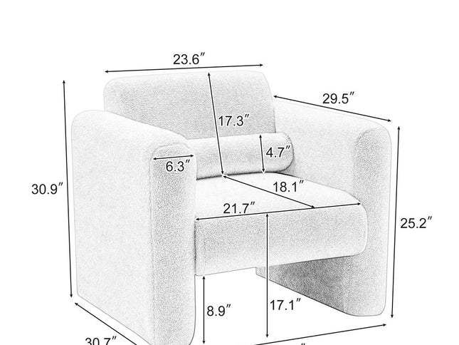 31" Olive Green Boucle Upholstered Arm Chair And Toss Pillow