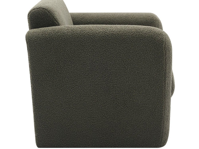 31" Olive Green Boucle Upholstered Arm Chair And Toss Pillow