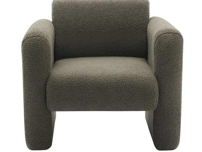31" Olive Green Boucle Upholstered Arm Chair And Toss Pillow