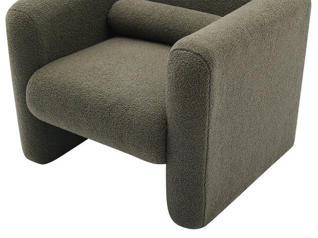 31" Olive Green Boucle Upholstered Arm Chair And Toss Pillow