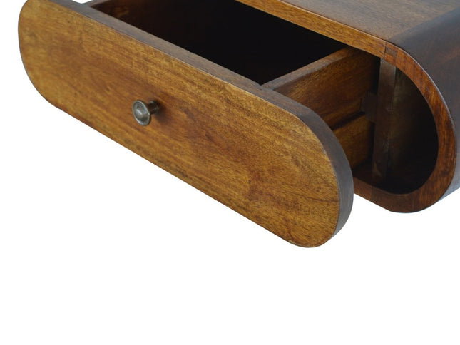 18" Chestnut Solid Wood Oval One Drawer Floating Nightstand