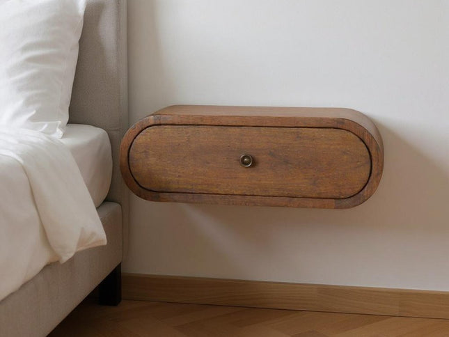 18" Chestnut Solid Wood Oval One Drawer Floating Nightstand