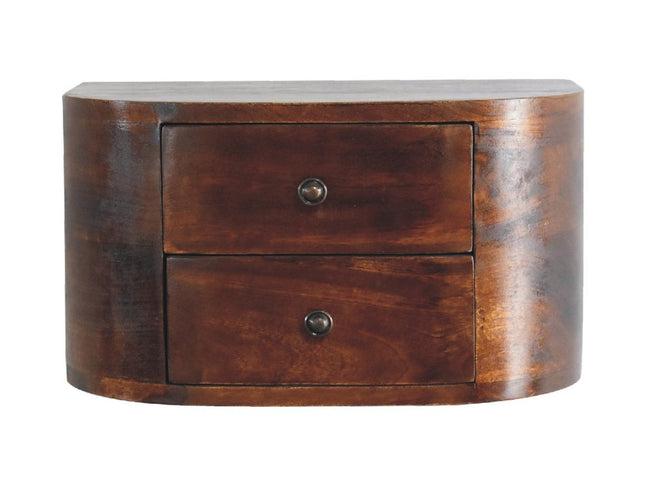 18" Brown Solid Wood Round Two Drawer Floating Nightstand