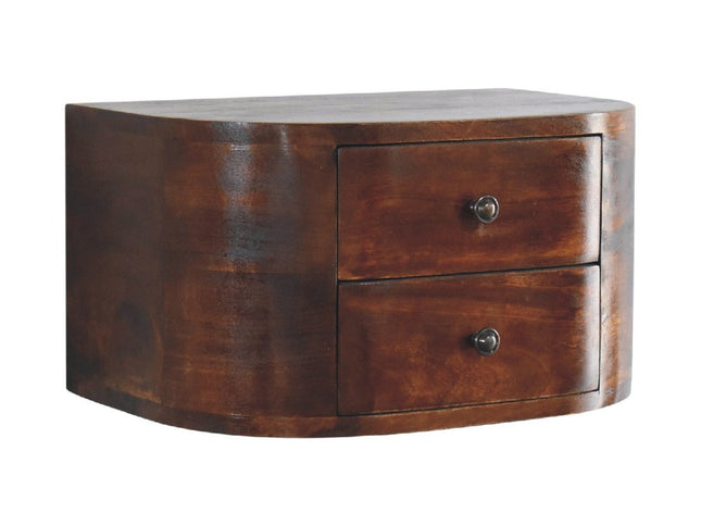 18" Brown Solid Wood Round Two Drawer Floating Nightstand
