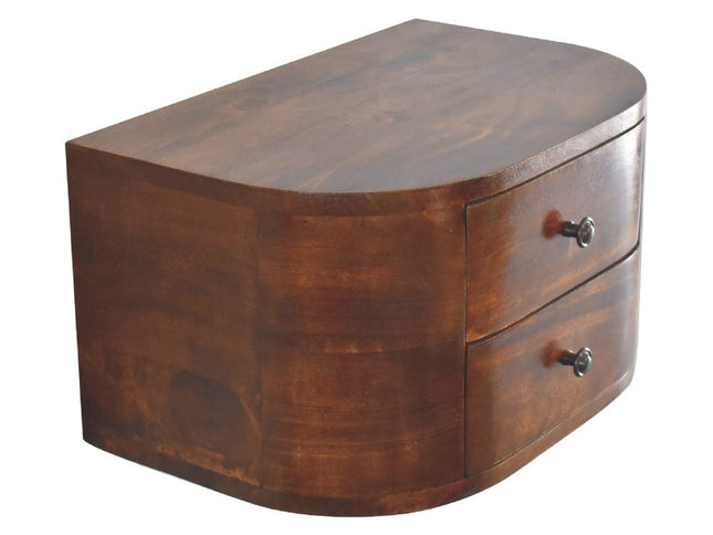 18" Brown Solid Wood Round Two Drawer Floating Nightstand