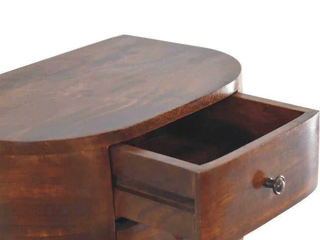 18" Brown Solid Wood Round Two Drawer Floating Nightstand