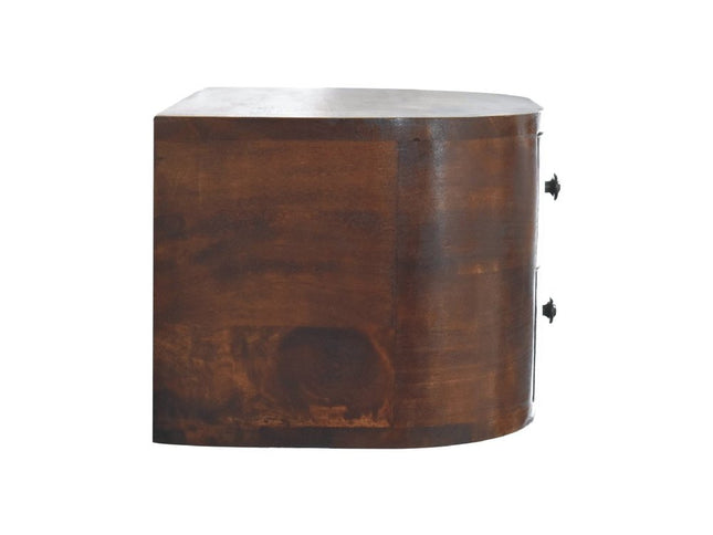 18" Brown Solid Wood Round Two Drawer Floating Nightstand