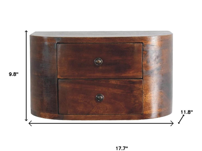 18" Brown Solid Wood Round Two Drawer Floating Nightstand